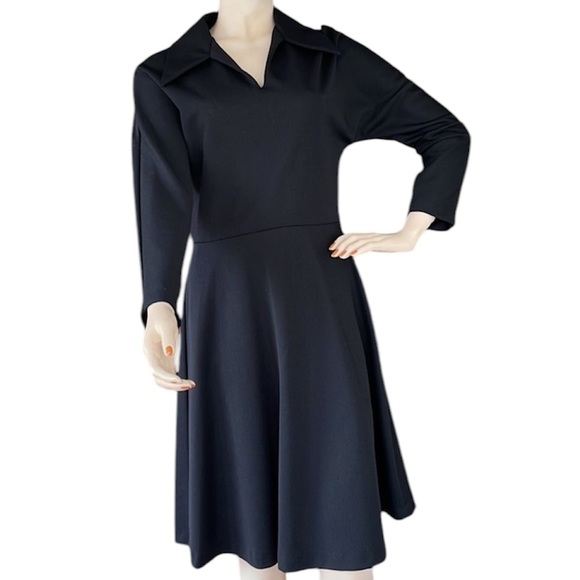 Black 70s Vintage Polyester Skater Dress - Picture 1 of 16